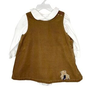 Baby Girls Togs 12 Month Brown Corduroy Jumper Dress Teddy Bear & Onesie
